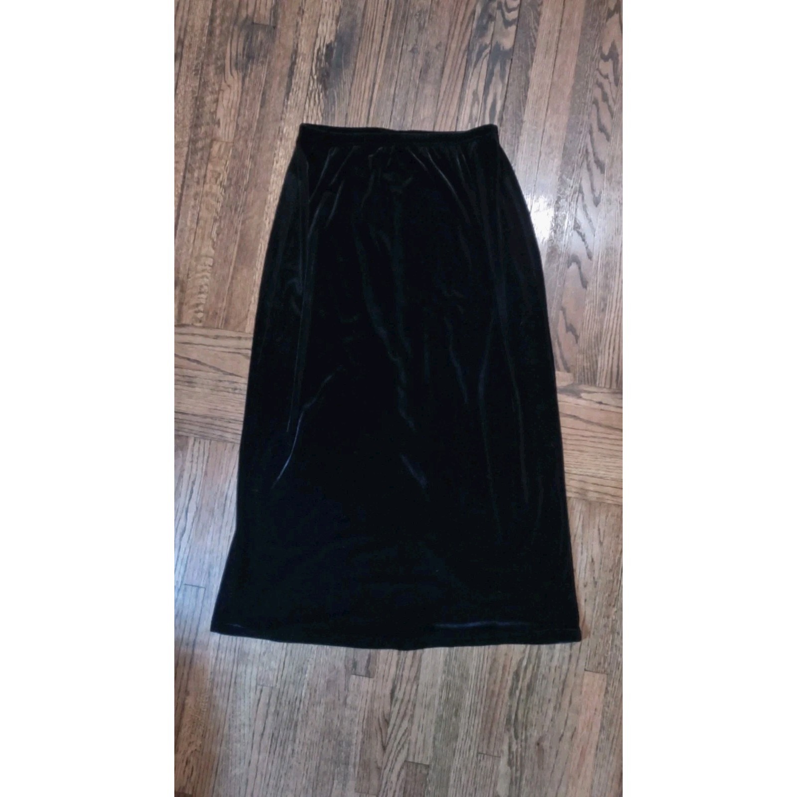 Notations Black Velvet Maxi Skirt Womens Large Elastic Waist Back Slit 1402400